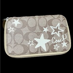 Coach signature brown coated leather canvas star jewelry box